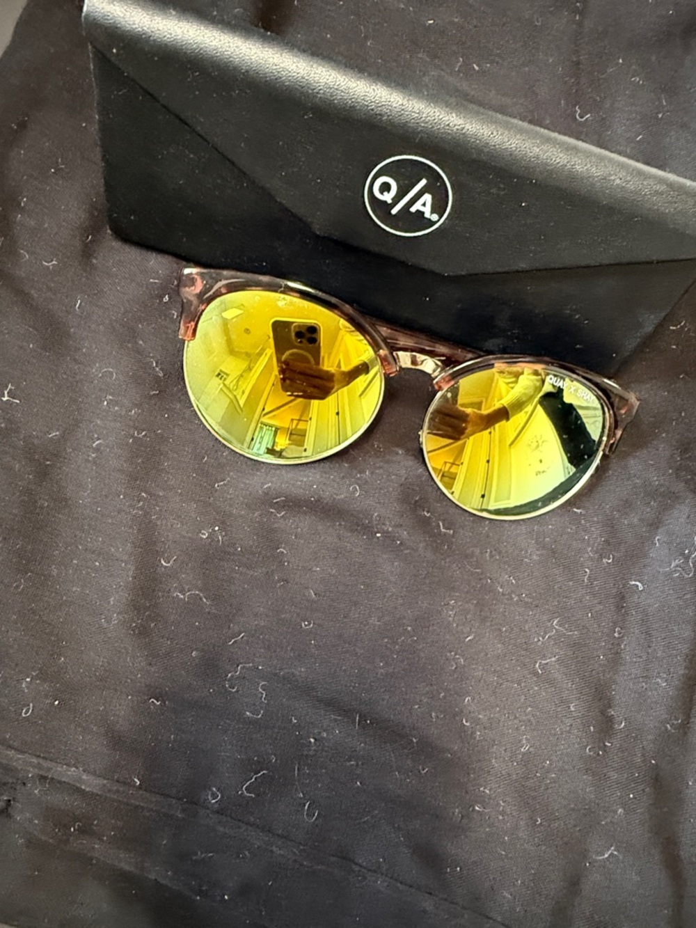 Quay Australia Round Tortoiseshell Sunglasses with Yellow Mirrored Lenses